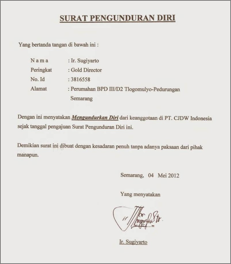 Contoh Surat Pengajuan Risen Kerja