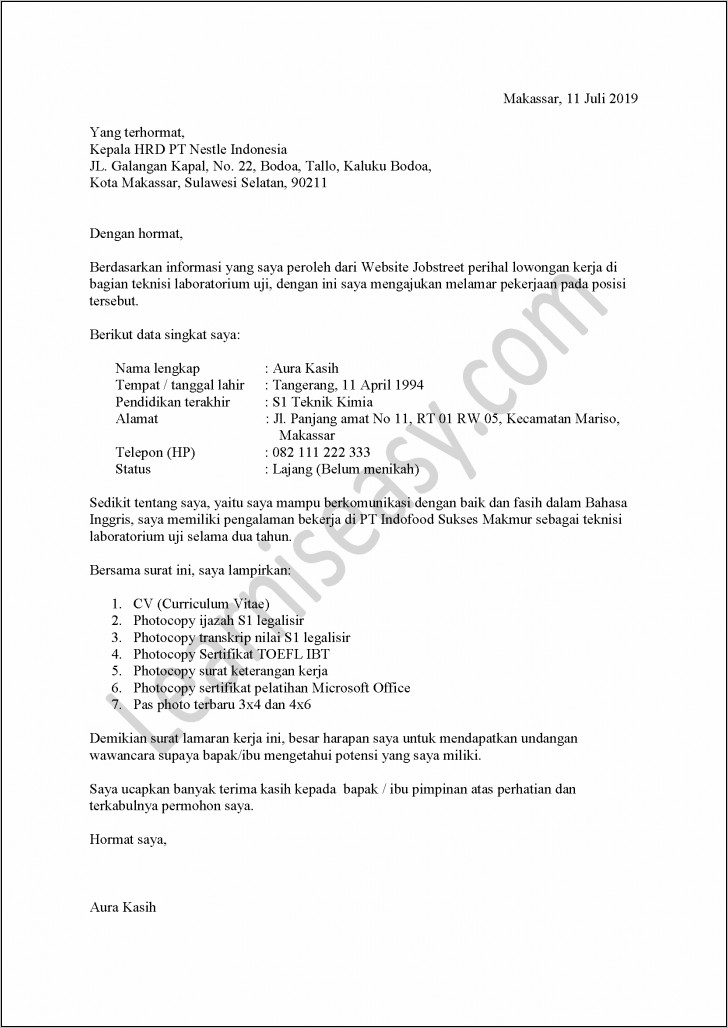 Contoh Surat Pengalaan Kerja