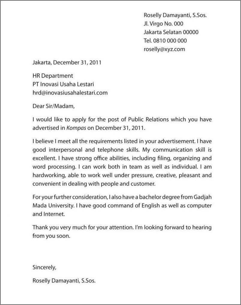 Contoh Surat Pengalam Kerja Guru Dalam Bahasa Inggris