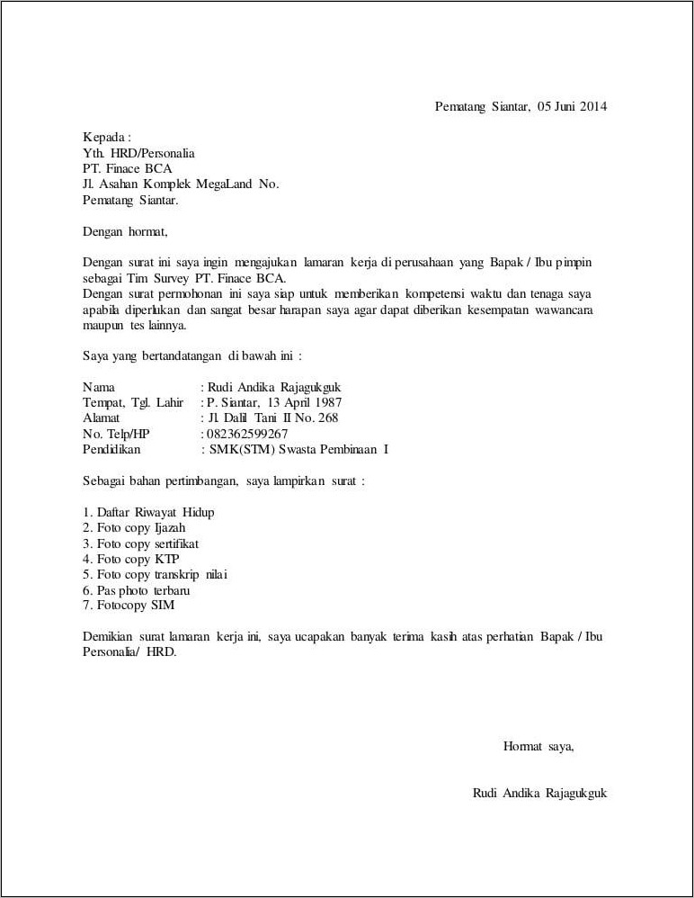 Contoh Surat Pengalaman Kerja Di Cafe