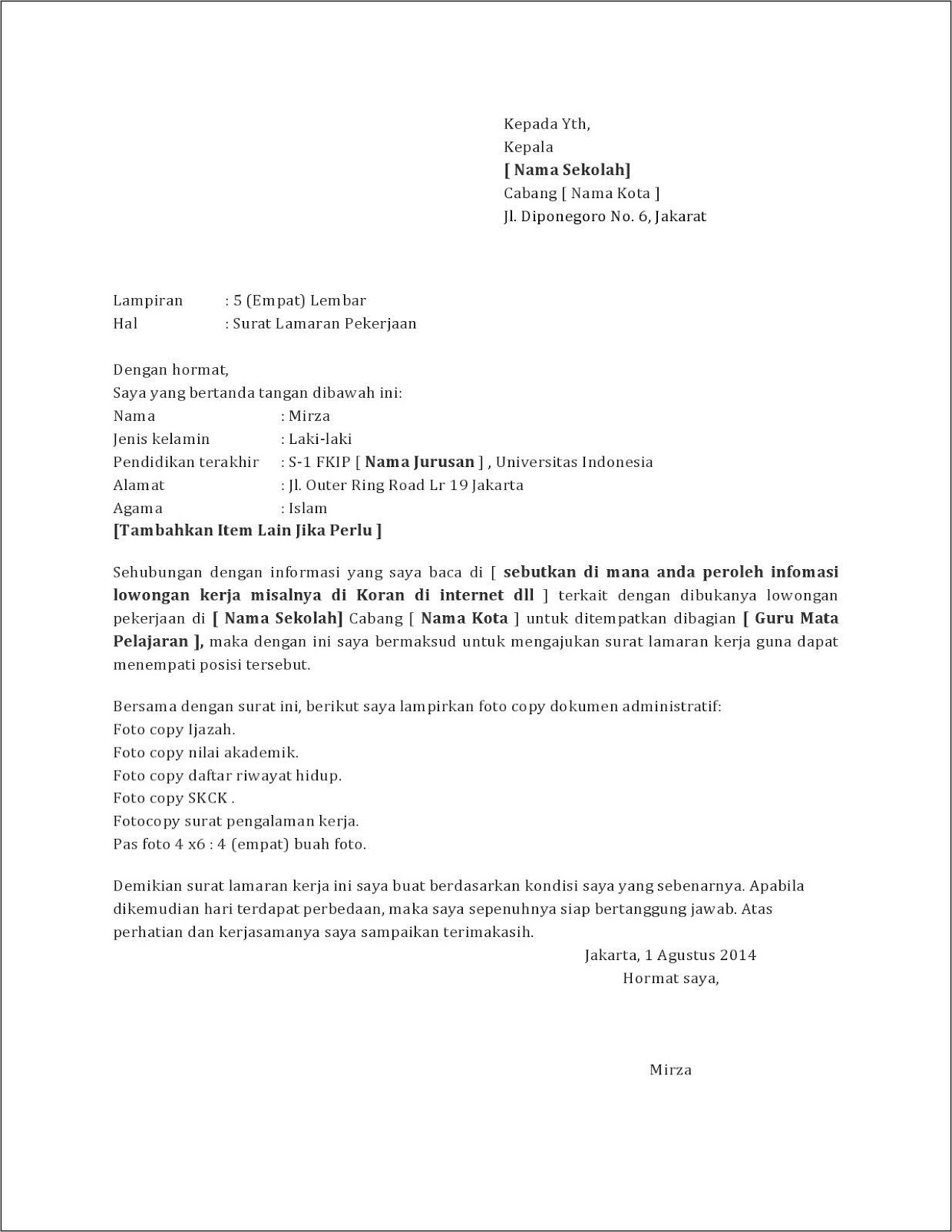 Contoh Surat Pengalaman Kerja Guru Honorer