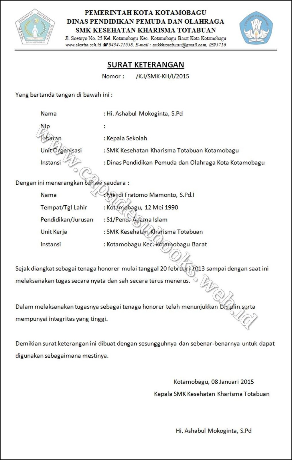 Contoh Surat Pengalaman Kerja Honda