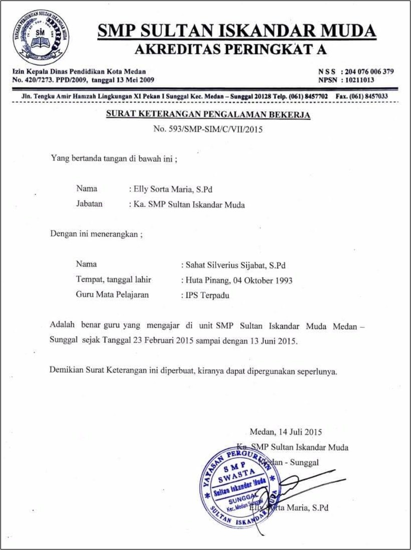 Contoh Surat Pengalaman Kerja Karyawan Kontrak