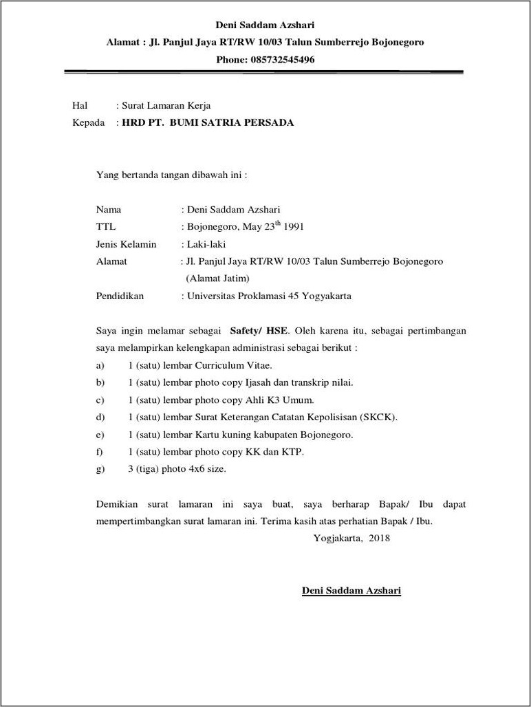 Contoh Surat Pengalaman Kerja Mii