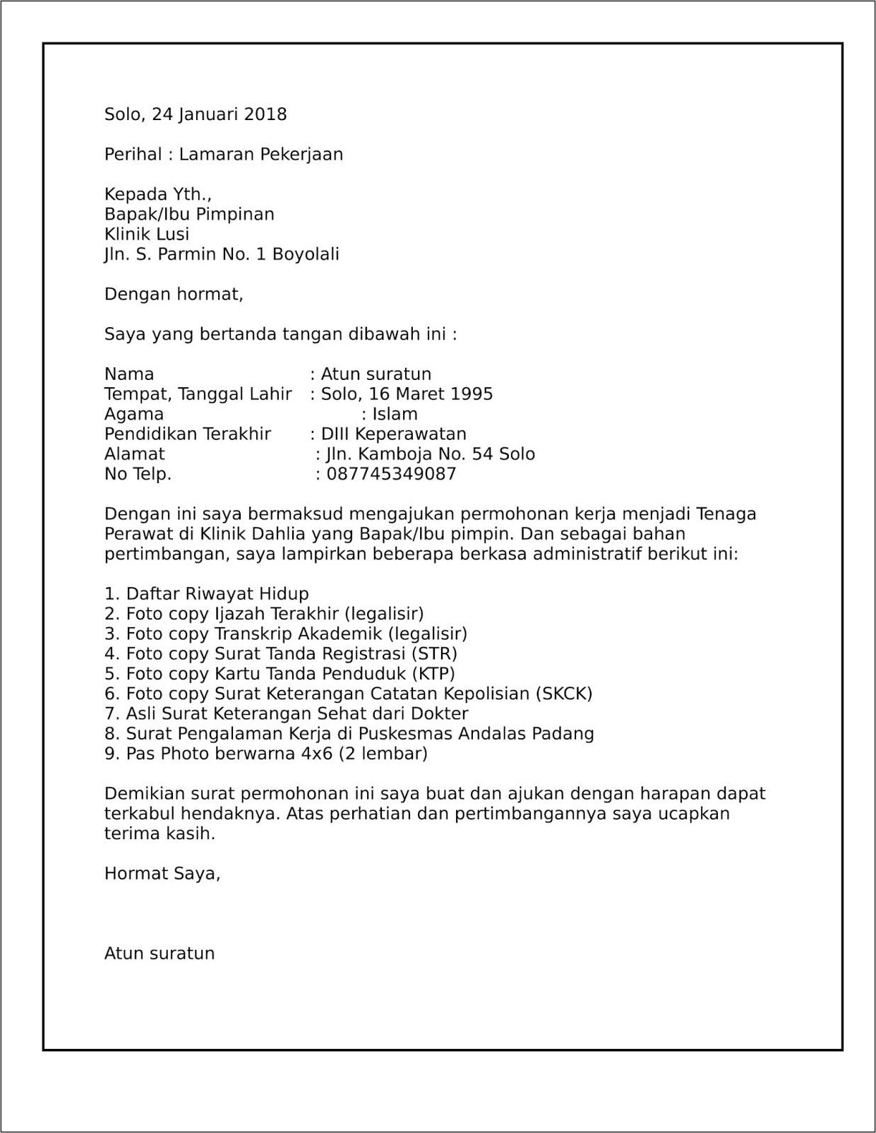 Contoh Surat Pengalaman Kerja Pt Fif