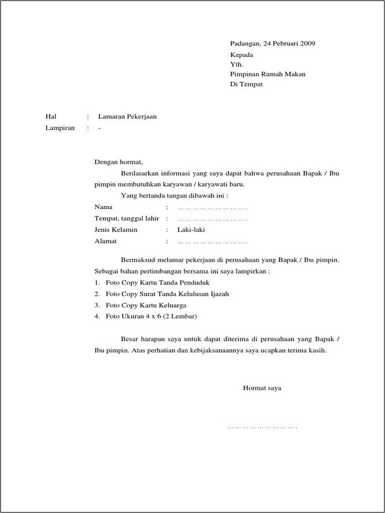 Contoh Surat Pengalaman Kerja Restoran Docx