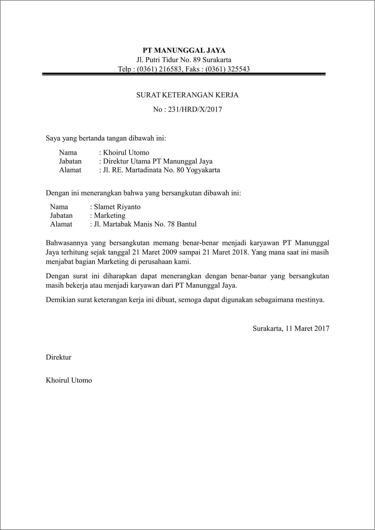 Contoh Surat Pengalaman Kerja Supir