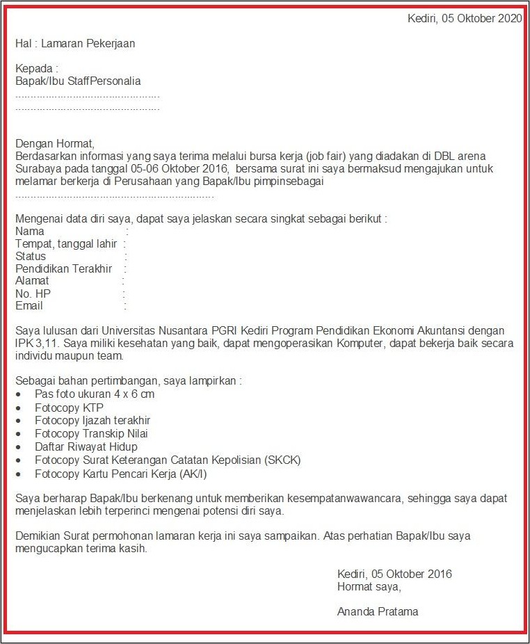 Contoh Surat Pengalaman Kerja Untuk Anak Kesehatan