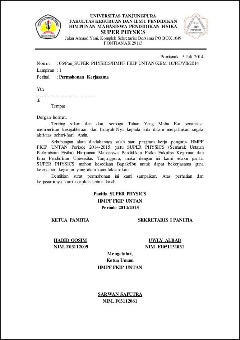 Contoh Surat Pengantar Kerja Sama