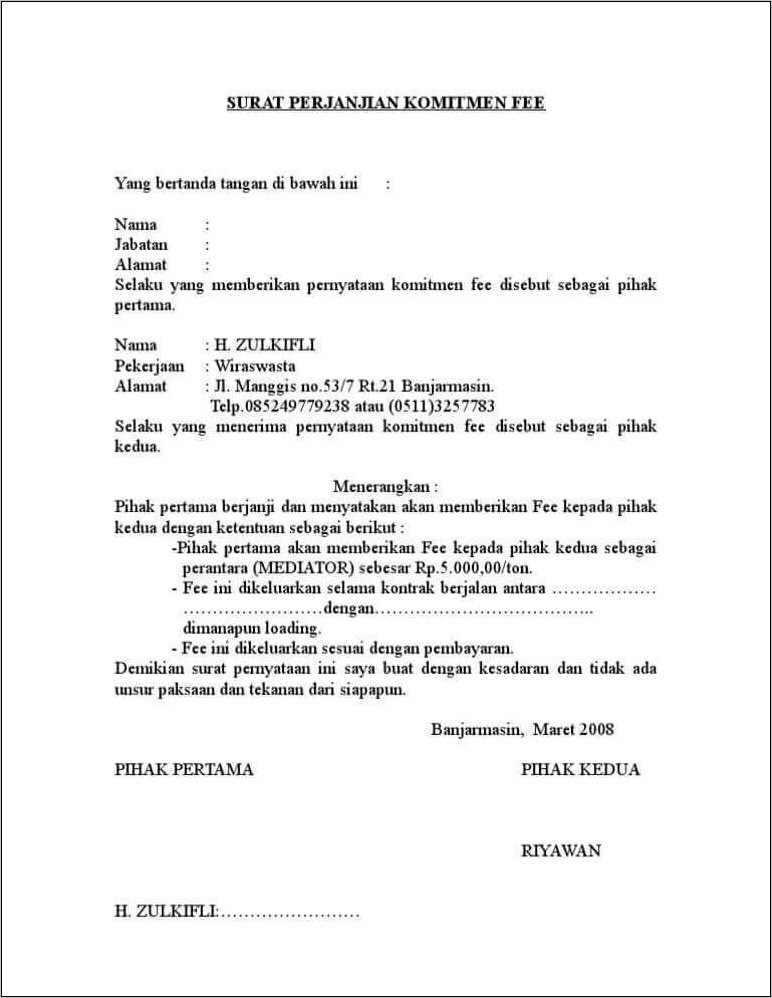 Contoh Surat Penghentian Kontrak Kerja