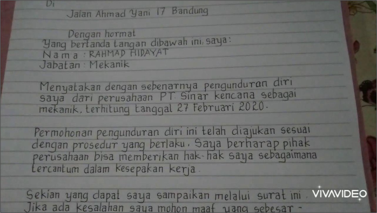 Contoh Surat Pengunduan Diri Kerja