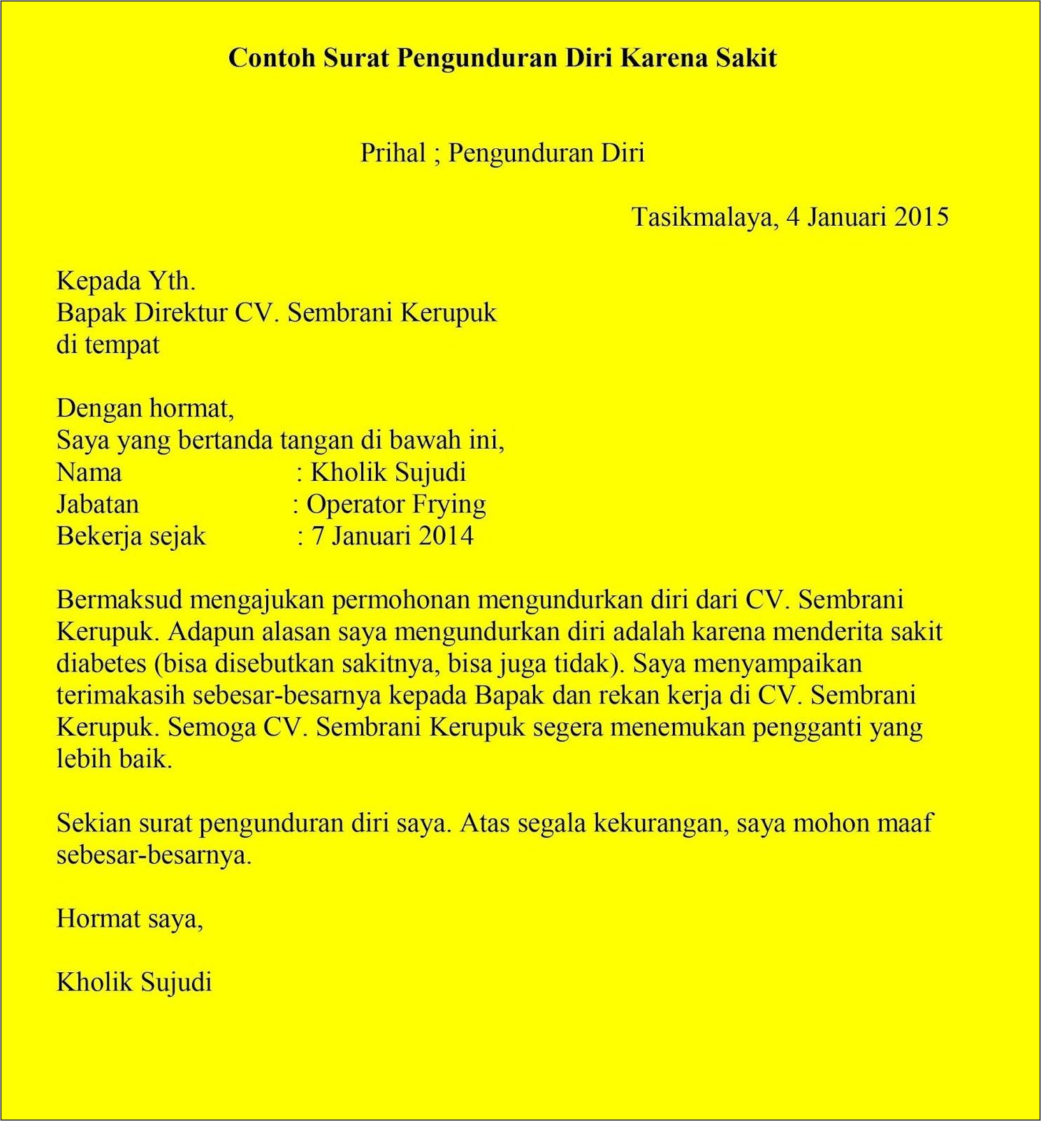 Contoh Surat Pengunduran Diri Dari Kerja Di Sekolah