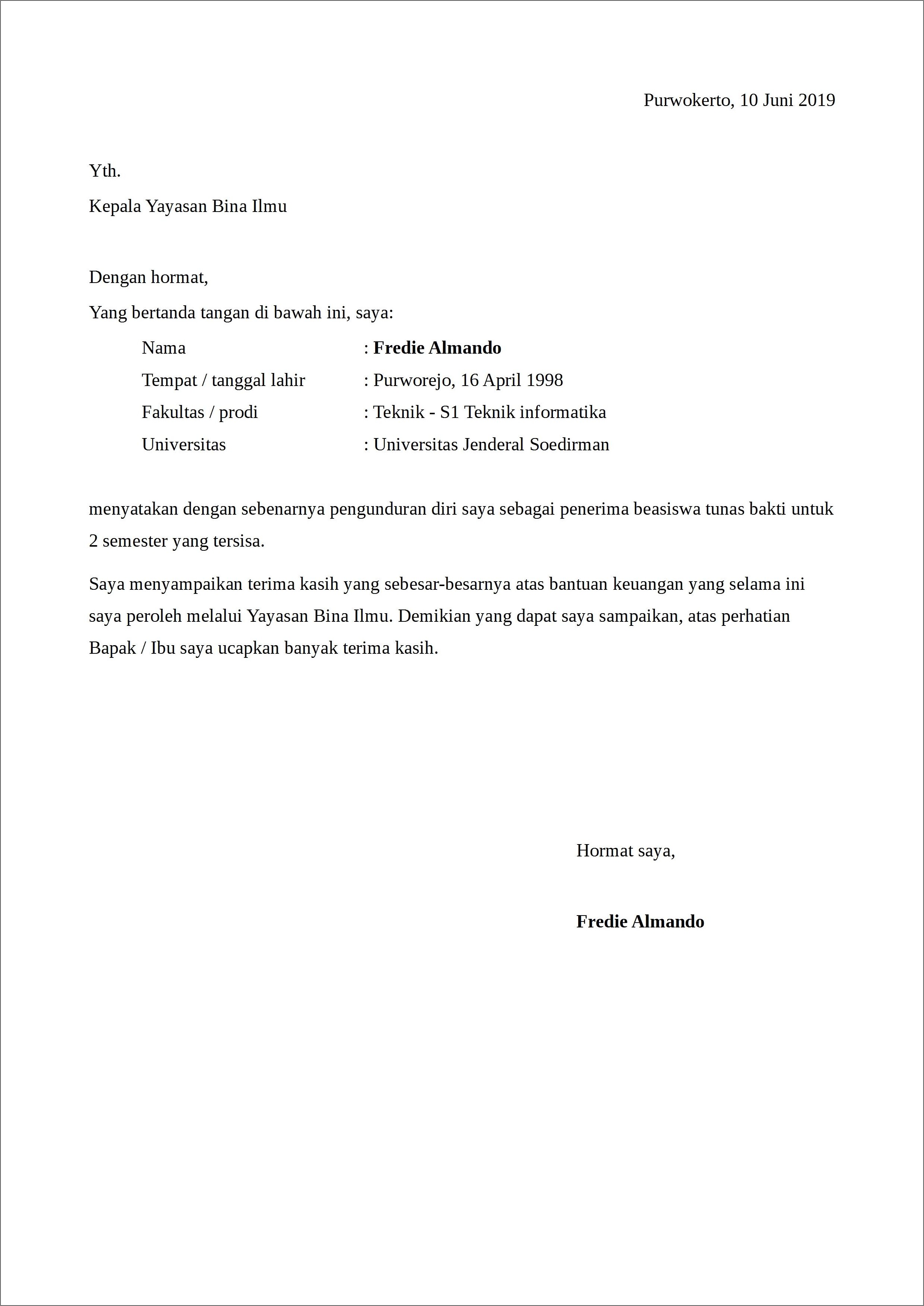 Contoh Surat Pengunduran Diri Kerja Dari Sekolah