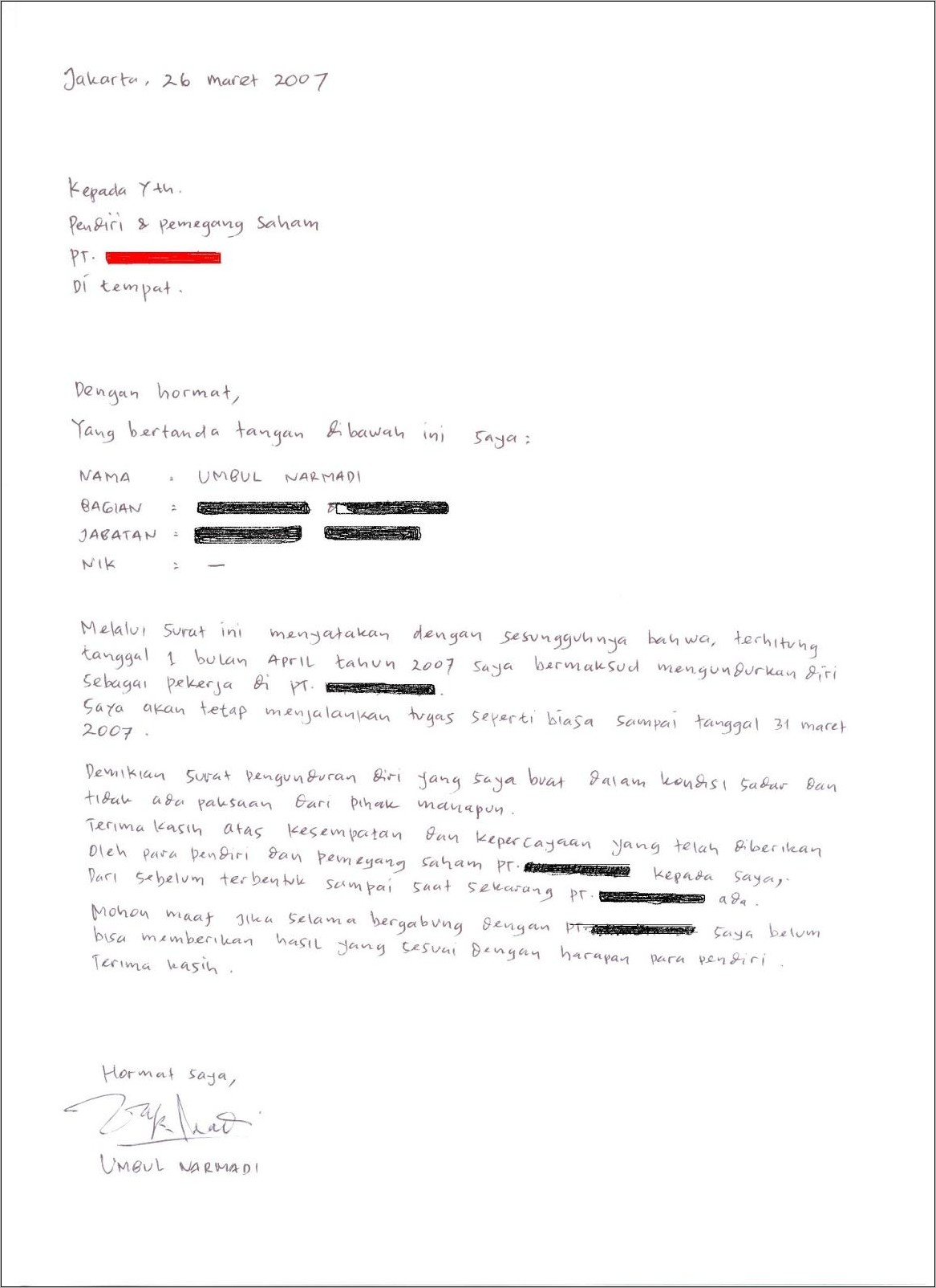 Contoh Surat Pengunduran Diri Kerja Di Puskesmas