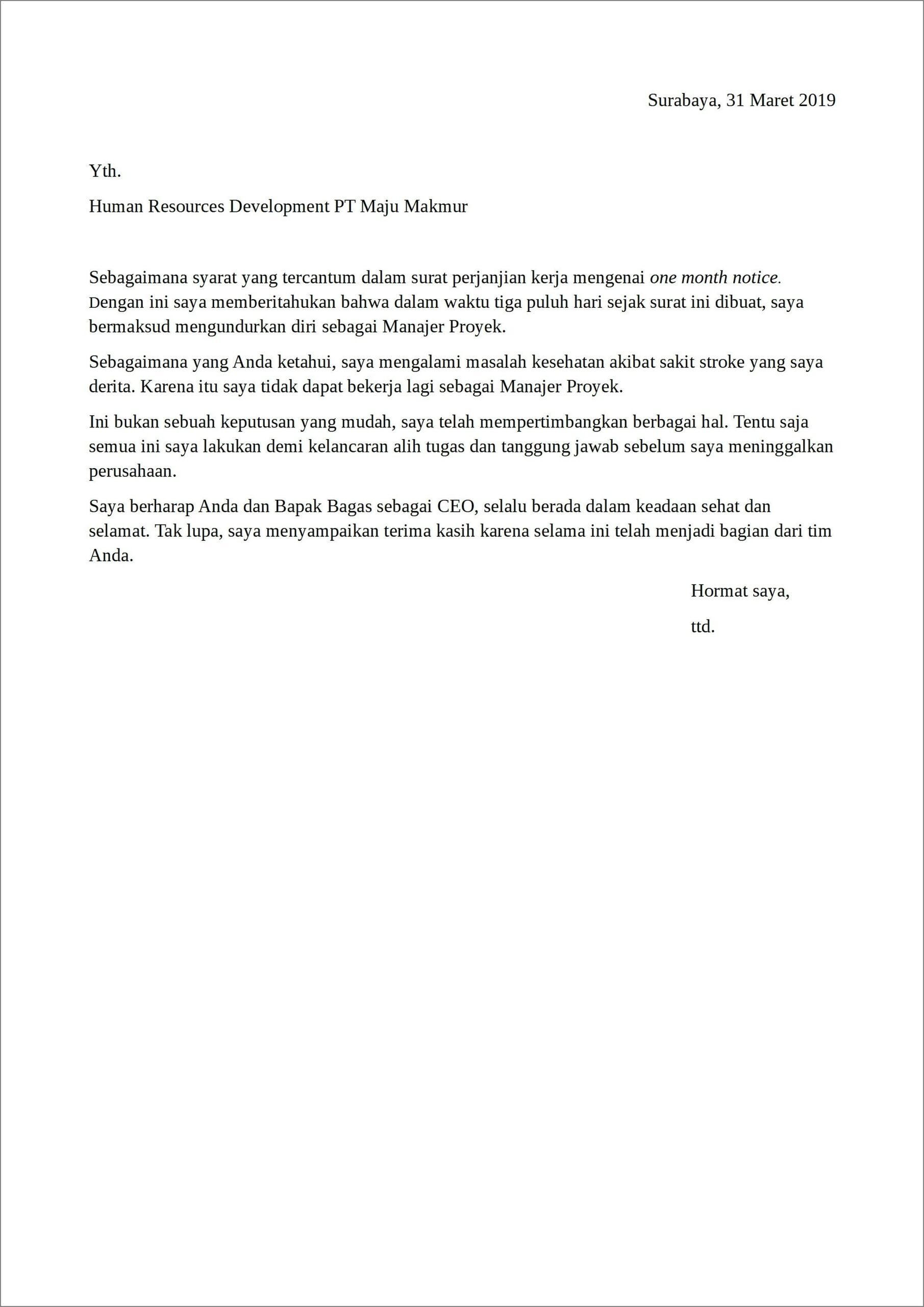 Contoh Surat Pengunduran Diri Kerja Indomaret
