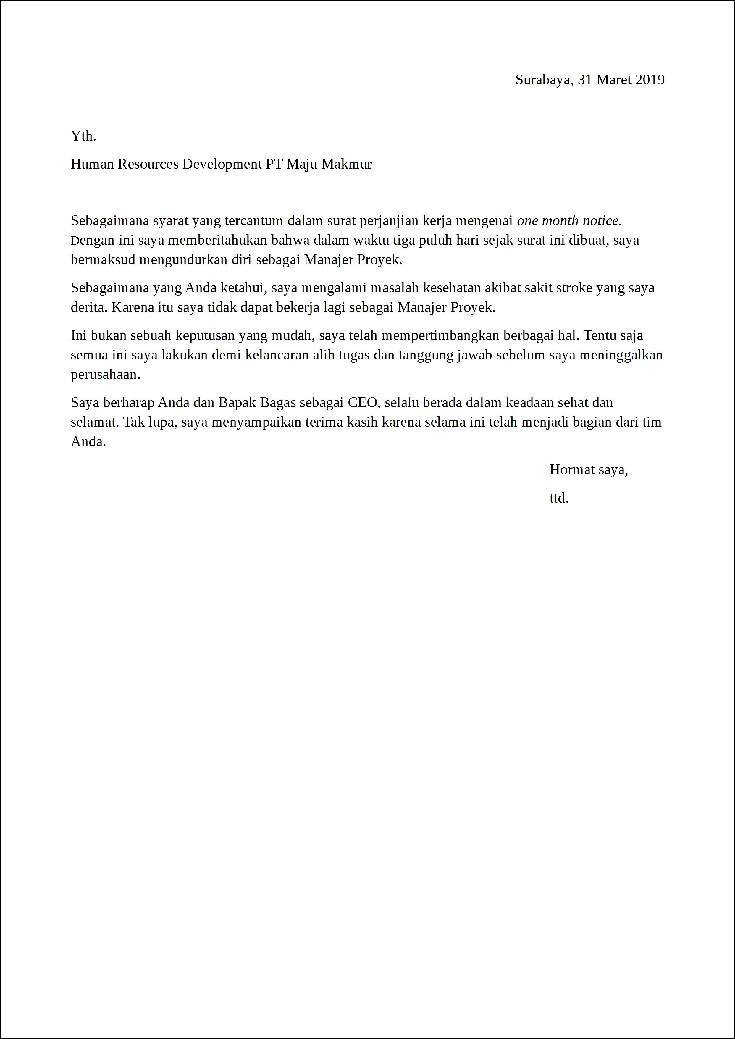 Contoh Surat Pengunduran Diri Kerja Indomaret