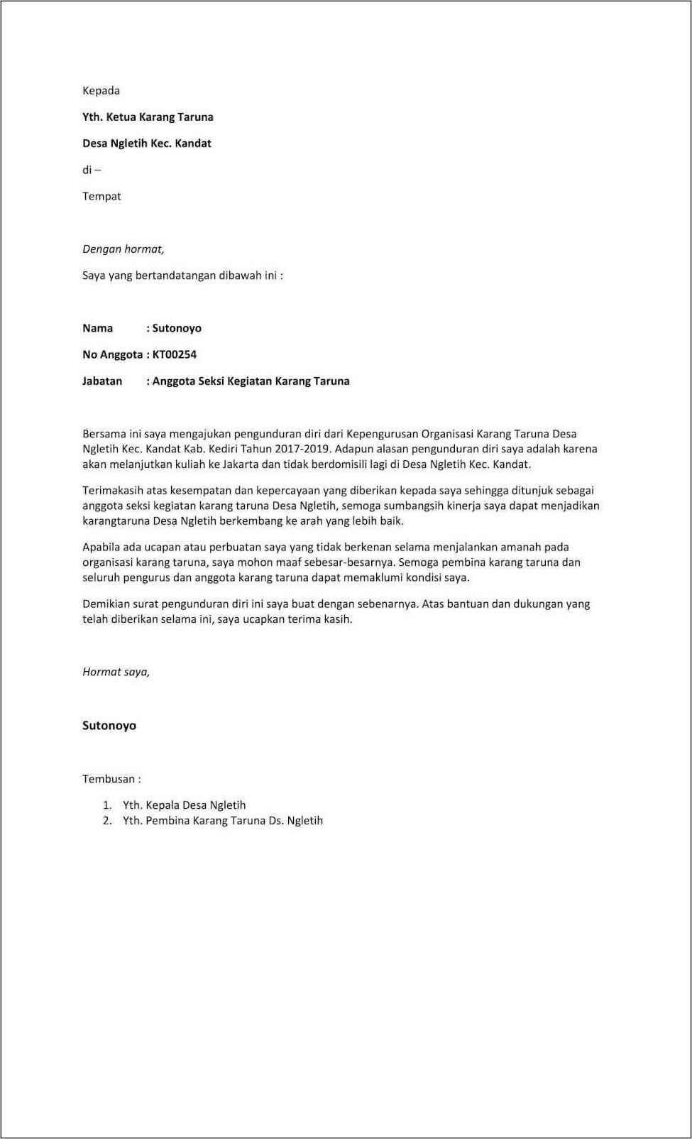 Contoh Surat Pengunduran Diri Kerja Tulisan Tangan