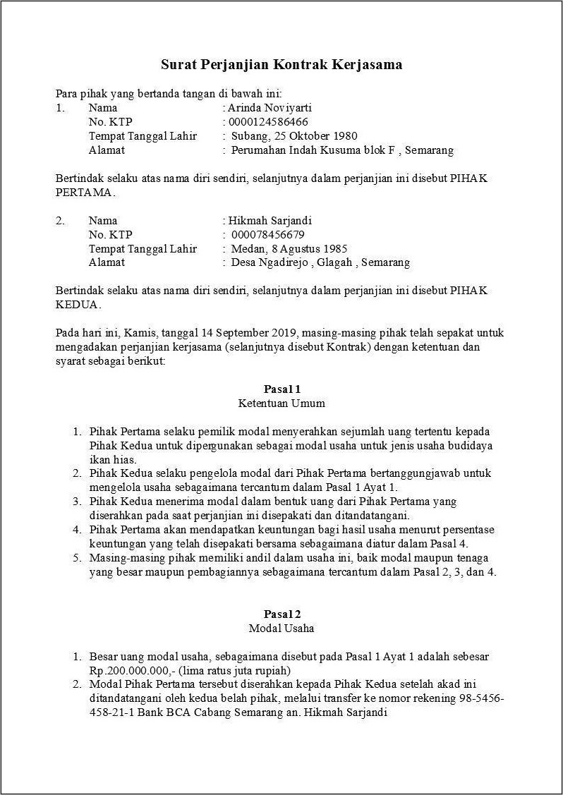 Contoh Surat Penyelesaian Kerja Sama