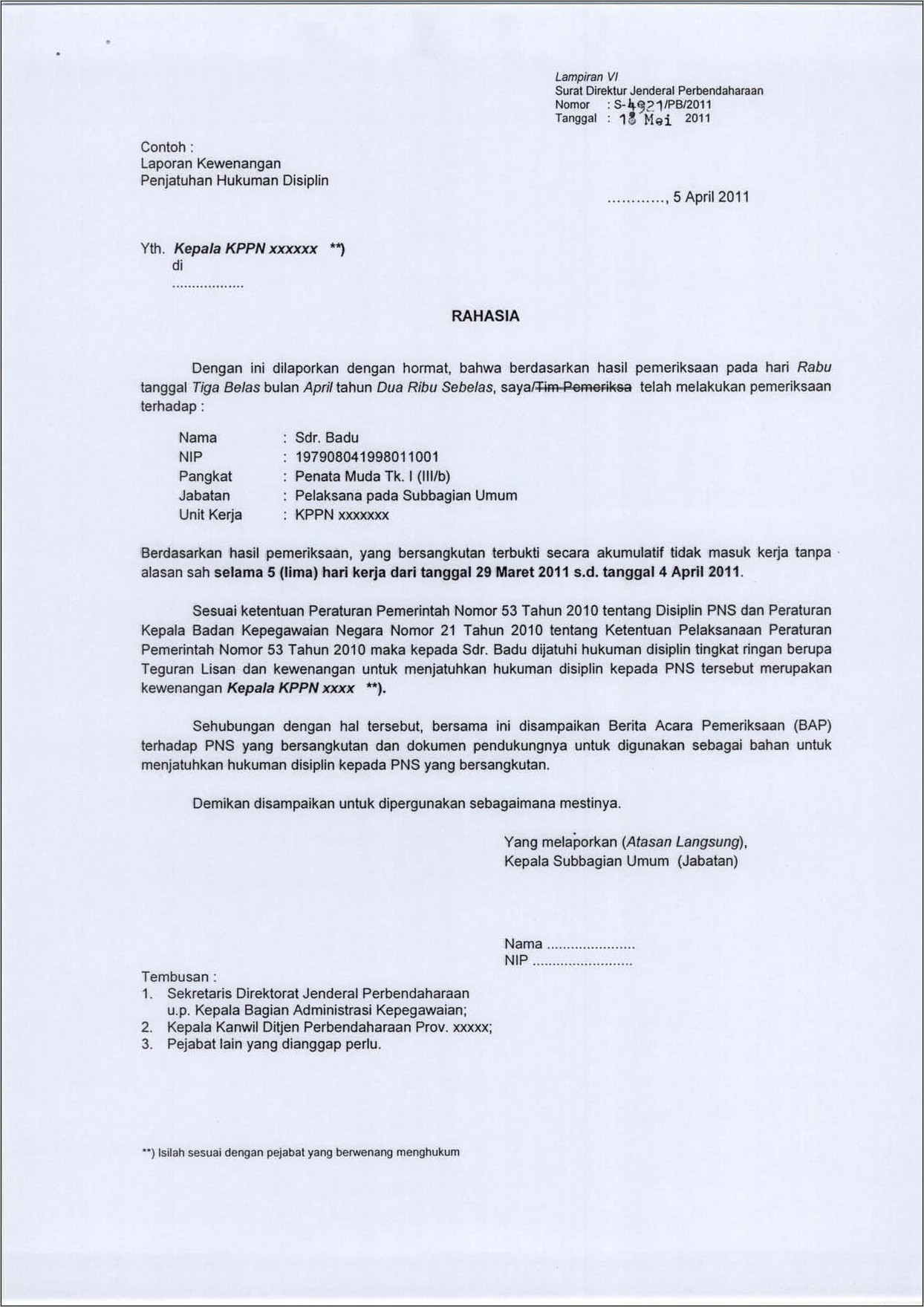 Contoh Surat Peringatan Disiplin Kerja