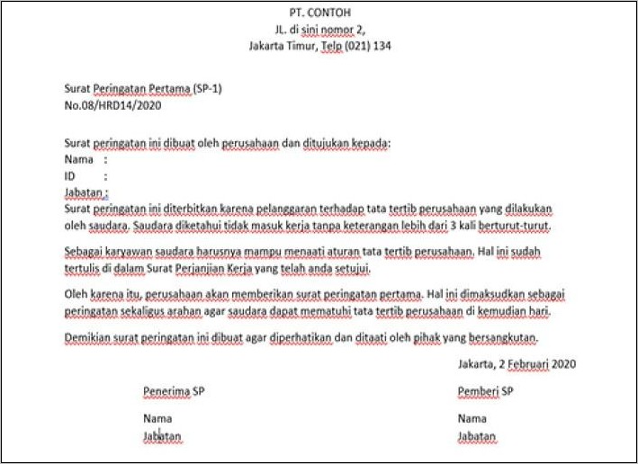Contoh Surat Peringatan Karyawan Bolos Kerja