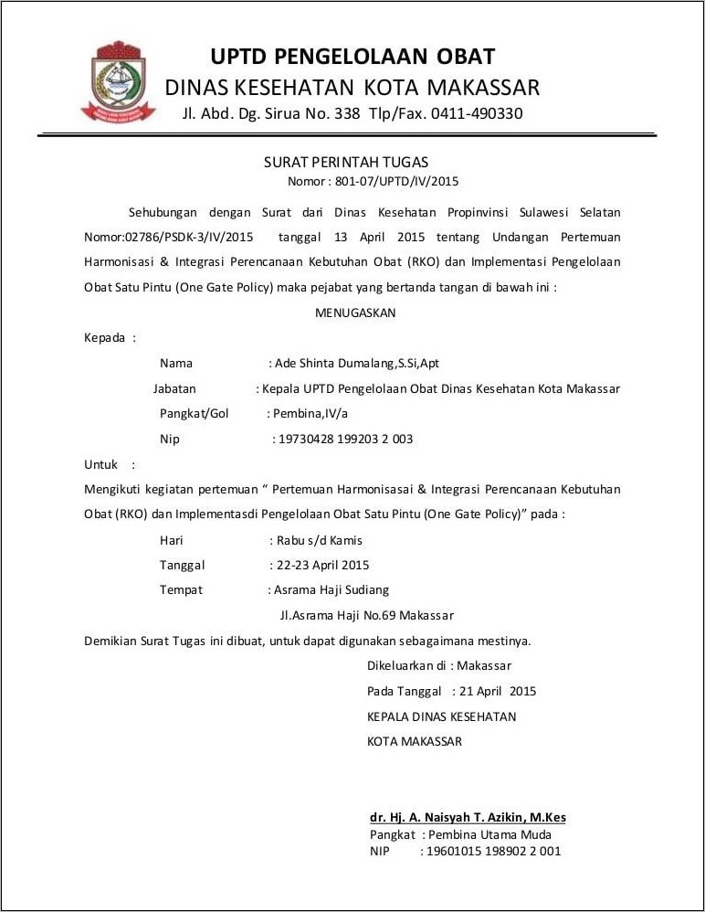 Contoh Surat Perintah Kerja Bawas