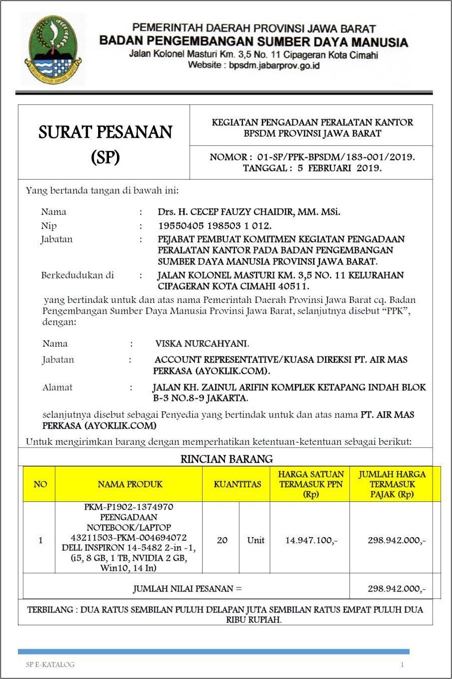 Contoh Surat Perintah Kerja E Katalog