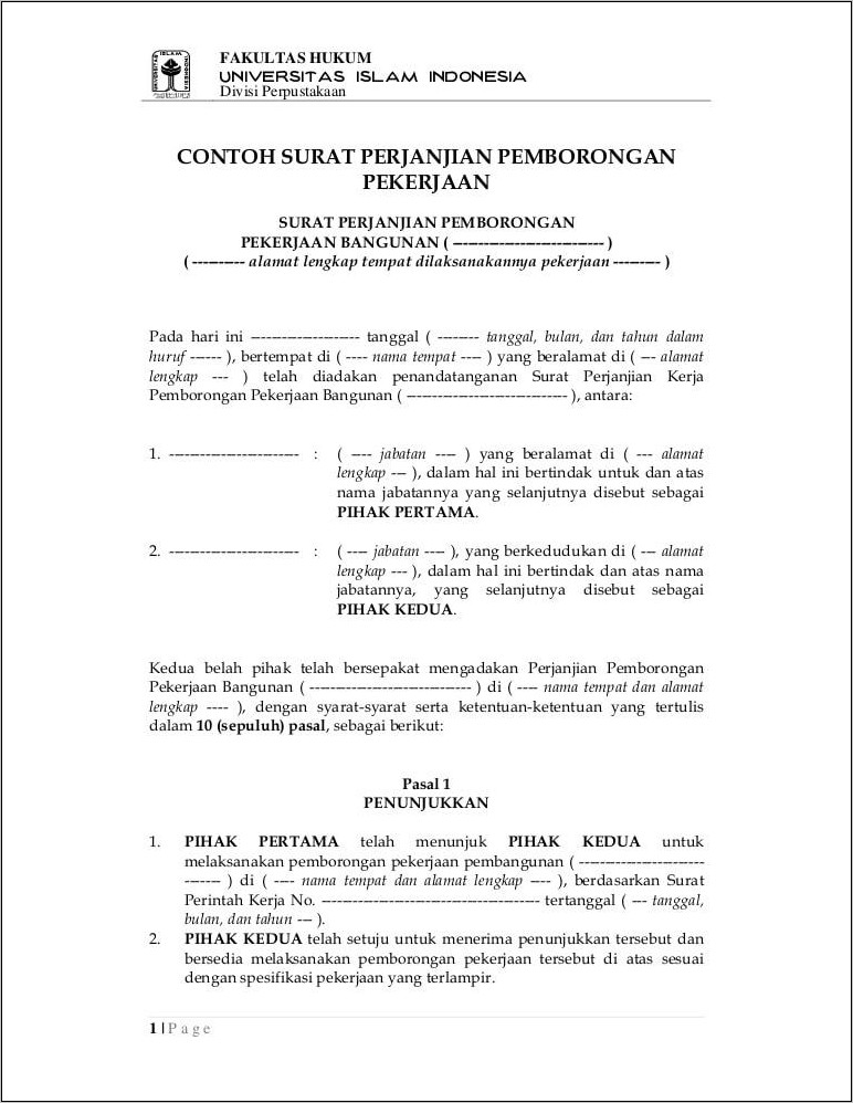 Contoh Surat Perintah Kerja Indovision