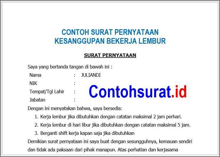 Contoh Surat Perintah Kerja Lembur Download