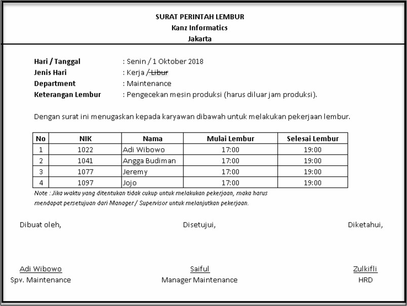 Contoh Surat Perintah Kerja Lembur Pns Terbaru