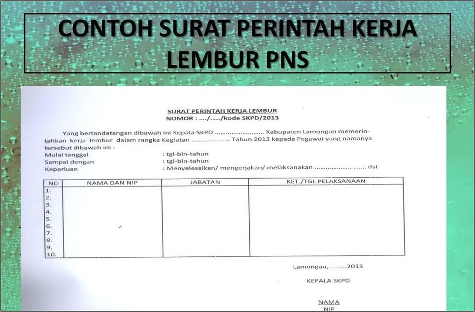 Contoh Surat Perintah Kerja Lembur Pns