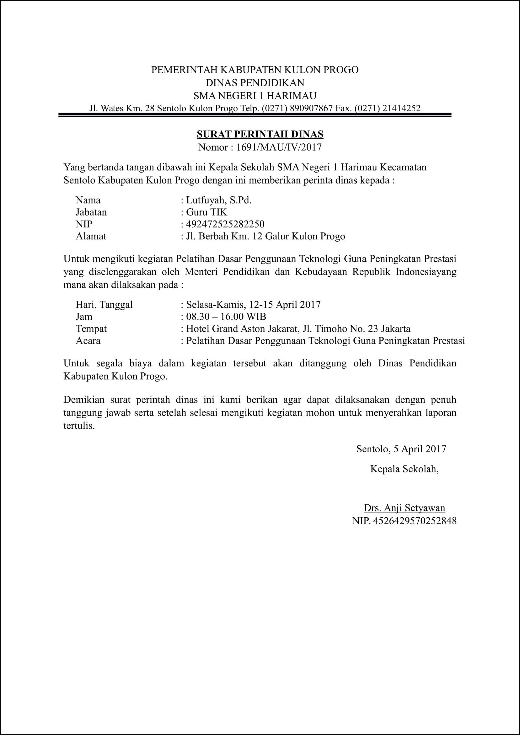 Contoh Surat Perintah Kerja Marketing