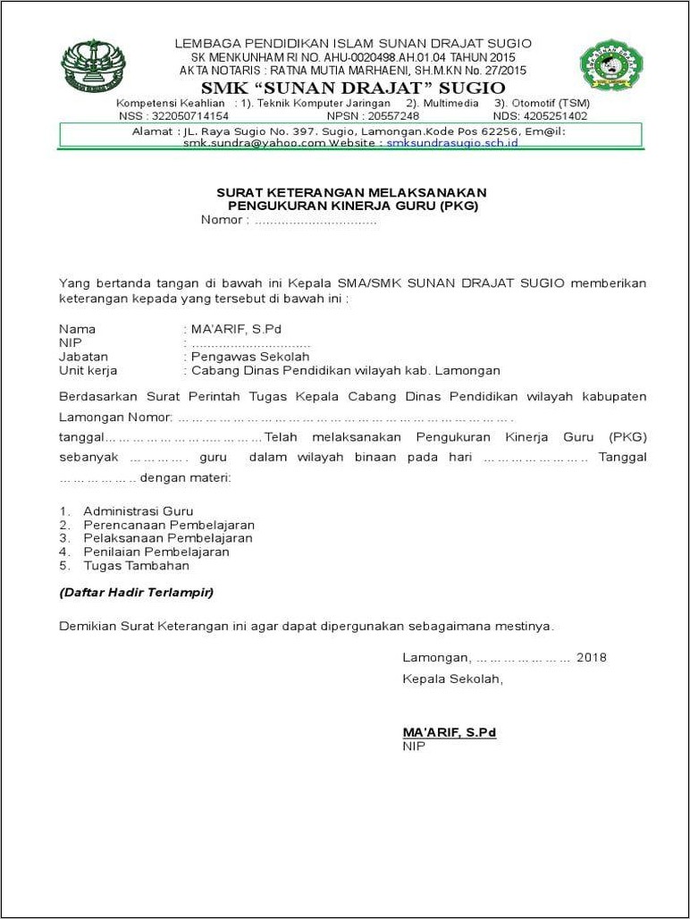 Contoh Surat Perintah Kerja Operator