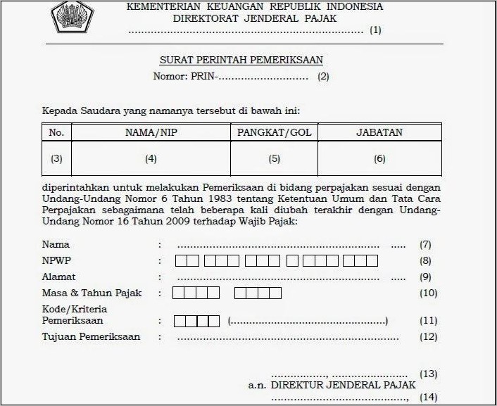 Contoh Surat Perintah Kerja Pajak