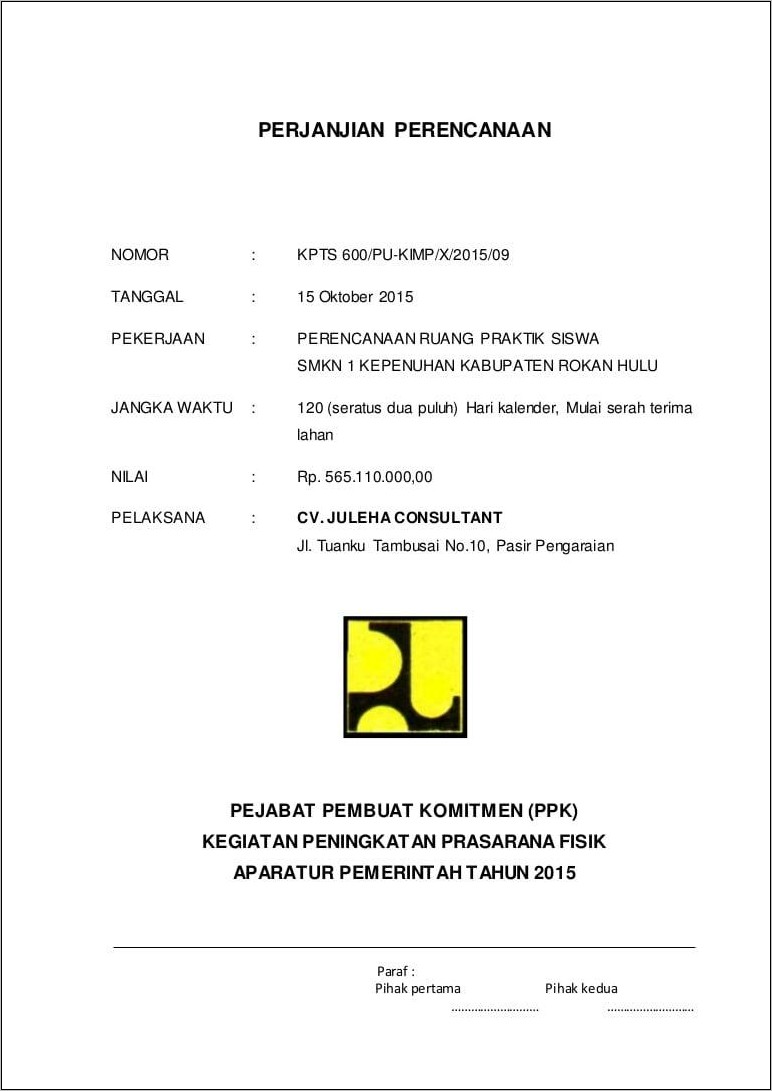Contoh Surat Perintah Kerja Pemborongan
