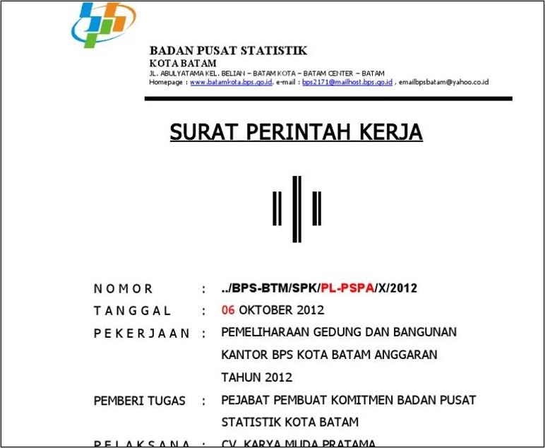 Contoh Surat Perintah Kerja Pemeliharaan Kendaraan Berdasarkan Kontrak Kerjasama