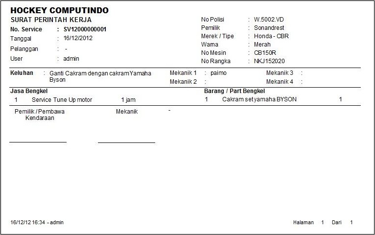 Contoh Surat Perintah Kerja Pemeliharaan Kendaraan