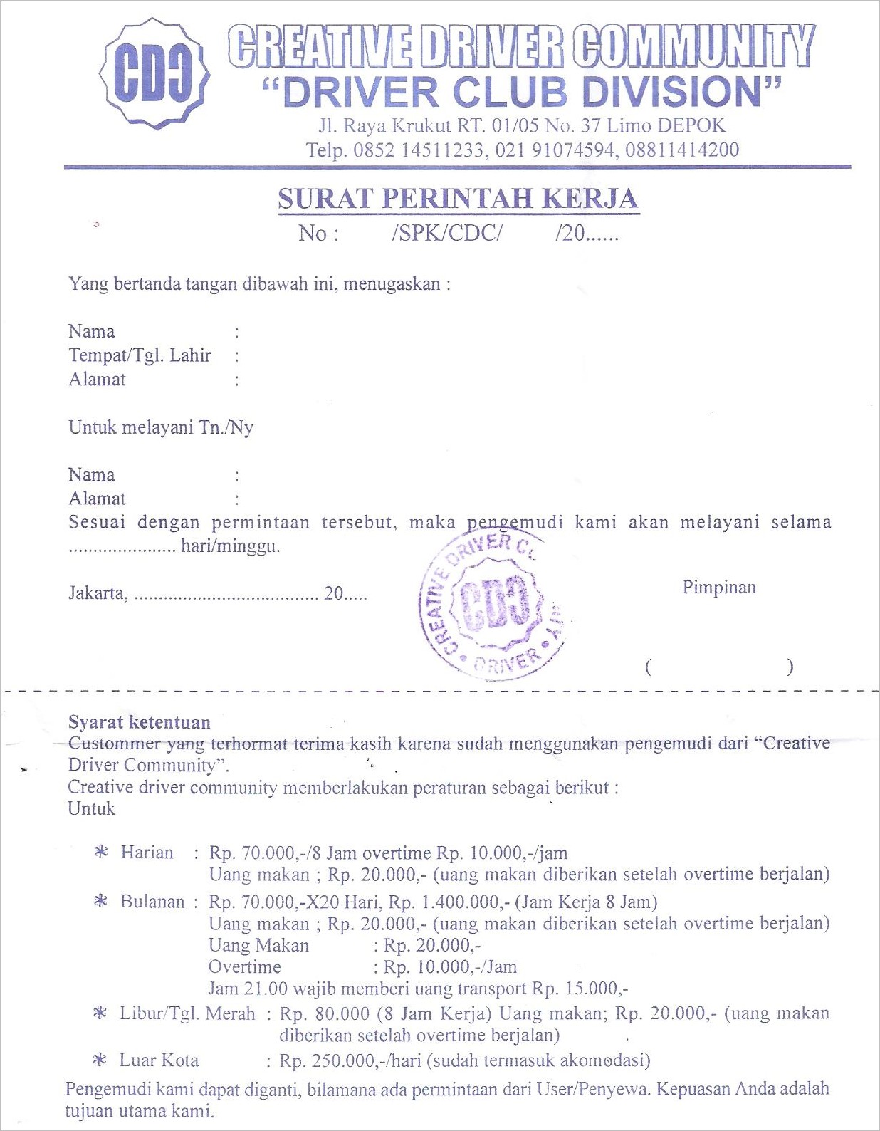 Contoh Surat Perintah Kerja Penelitian