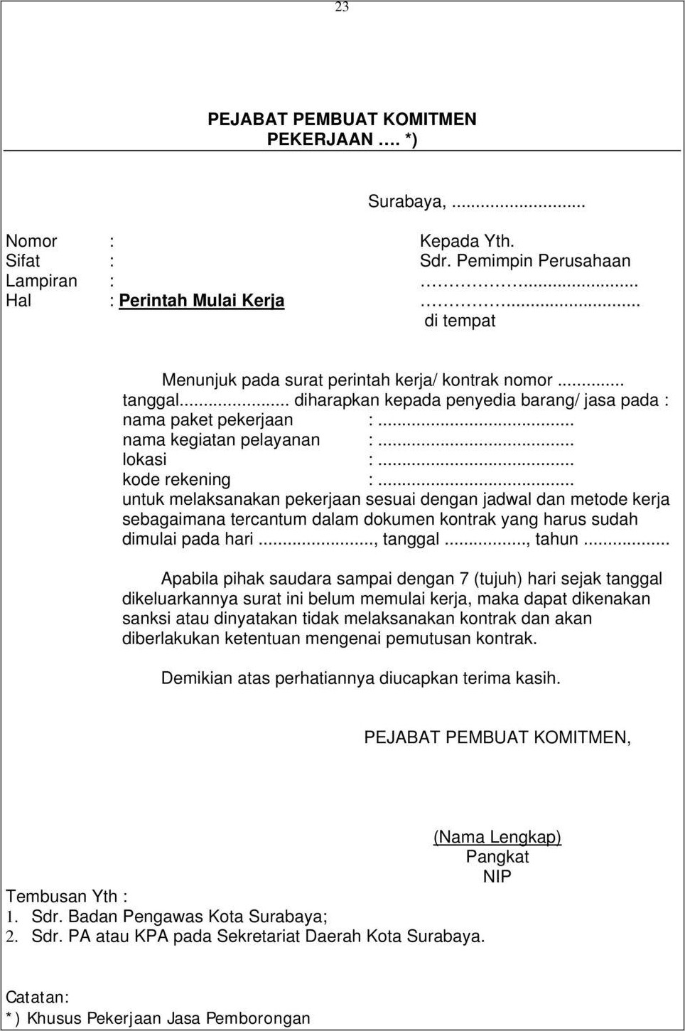 Contoh Surat Perintah Kerja Pengadaan Langsung