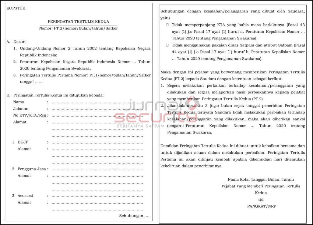 Contoh Surat Perintah Kerja Satpam