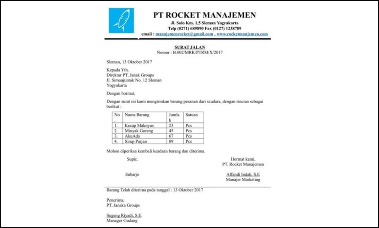 Contoh Surat Perintah Kerja Sederhana