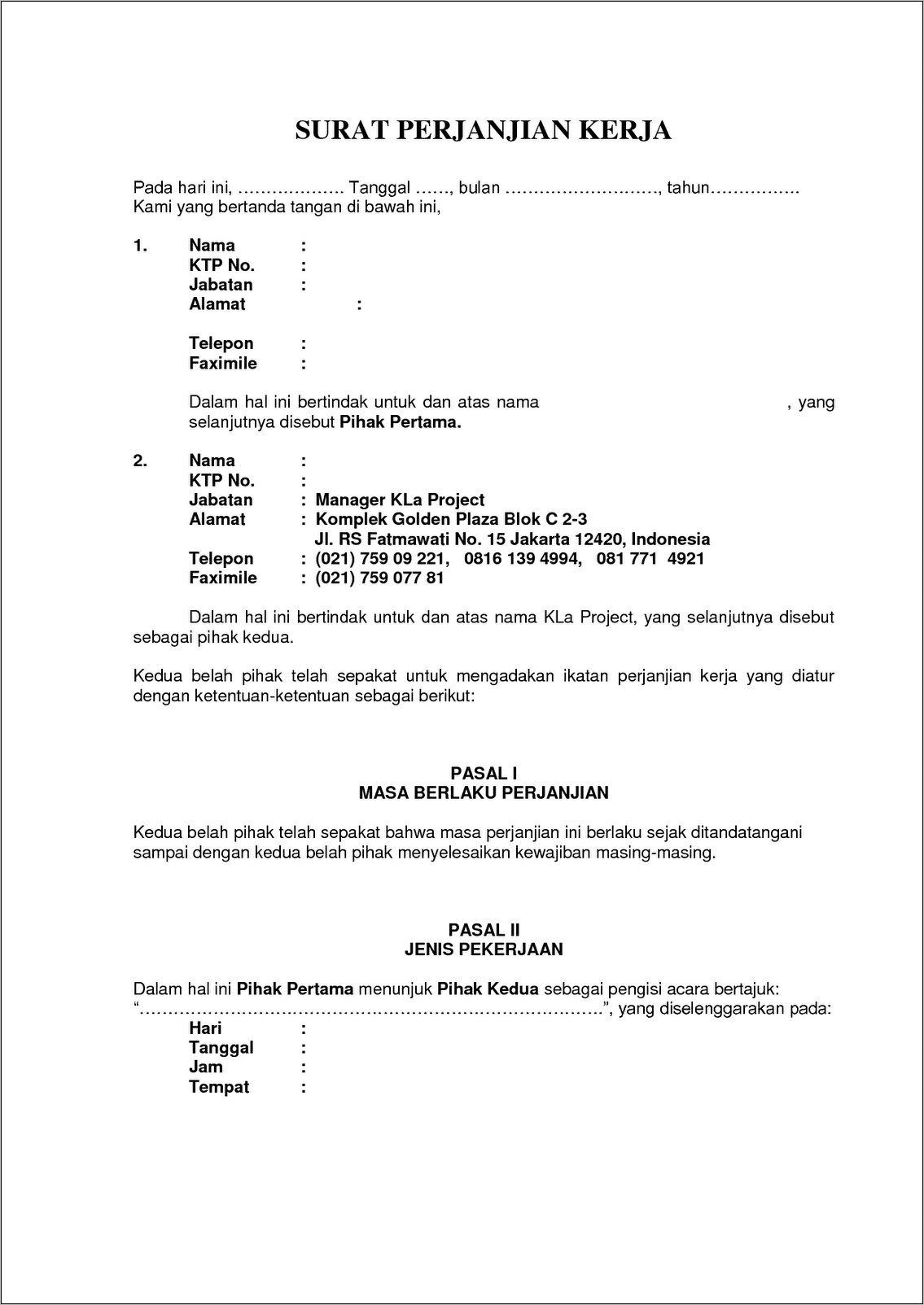 Contoh Surat Perintah Kerja Spk Sederhana