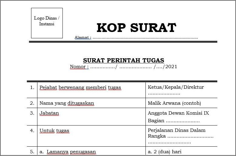 Contoh Surat Perintah Tigas Kerja