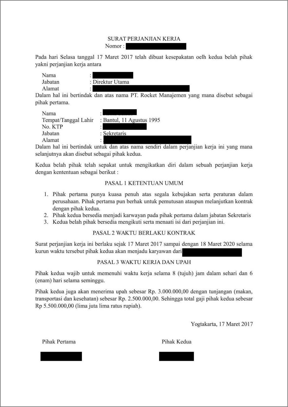 Contoh Surat Perjanian Kerja It