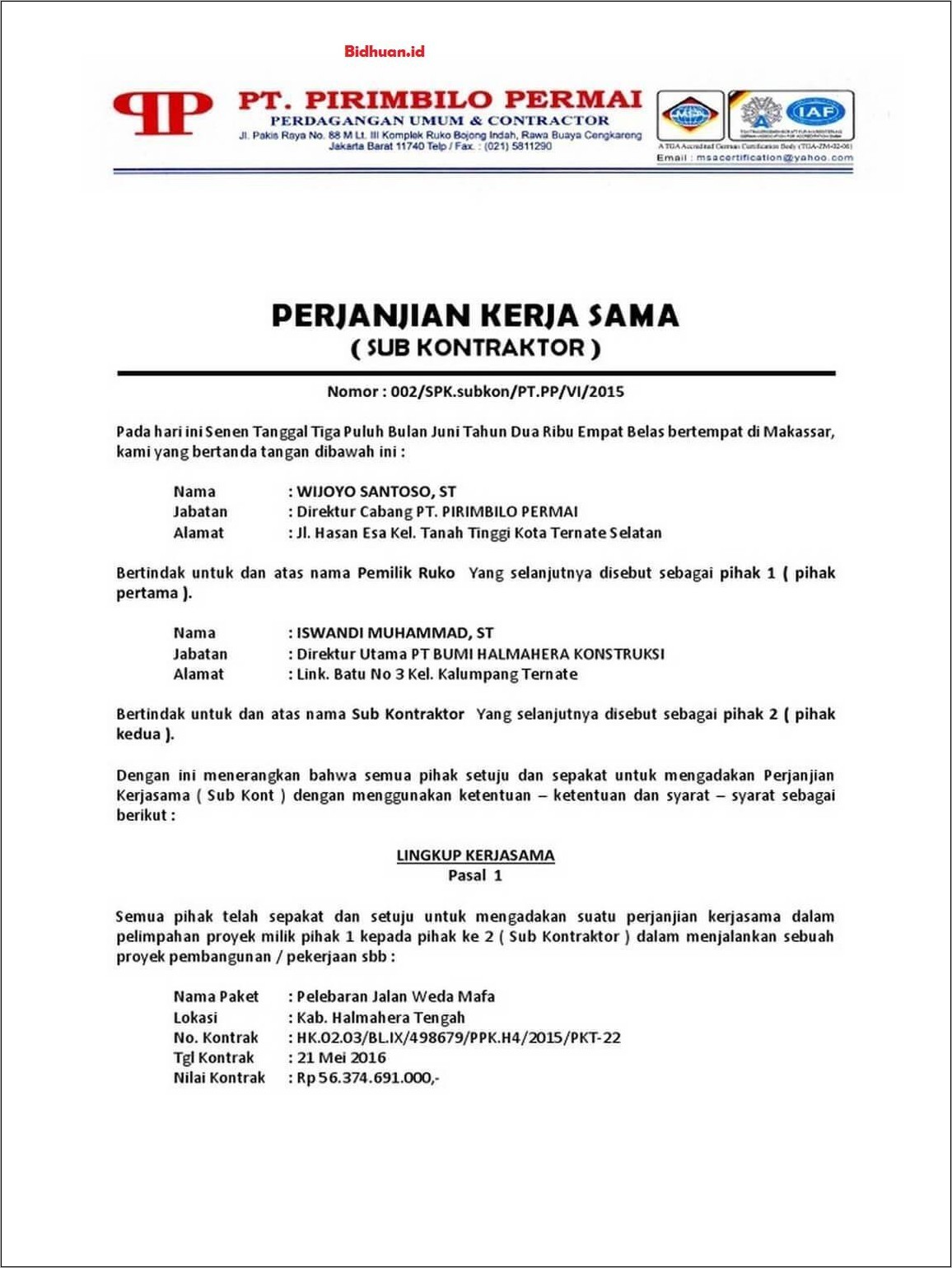 Contoh Surat Perjanjian Kerja Antara Perusahaan Dengan Karyawan