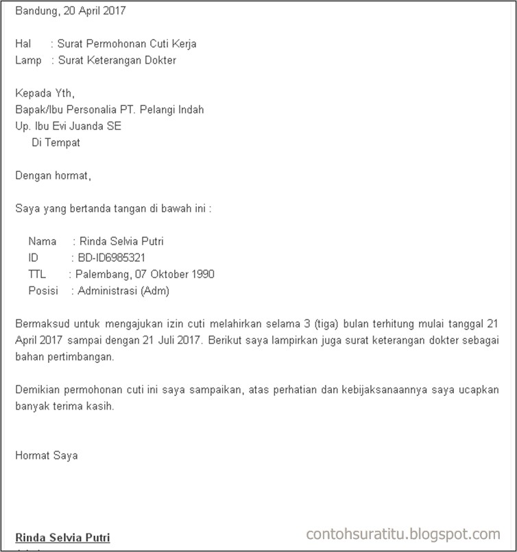 Contoh Surat Perjanjian Kerja Cuti