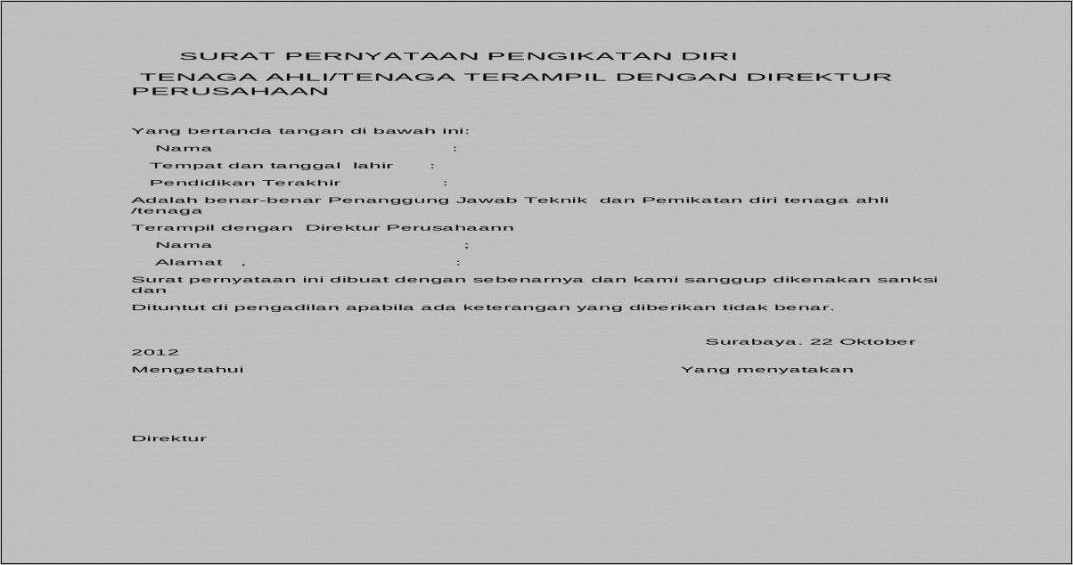 Contoh Surat Perjanjian Kerja Dengan Tenaga Ahli