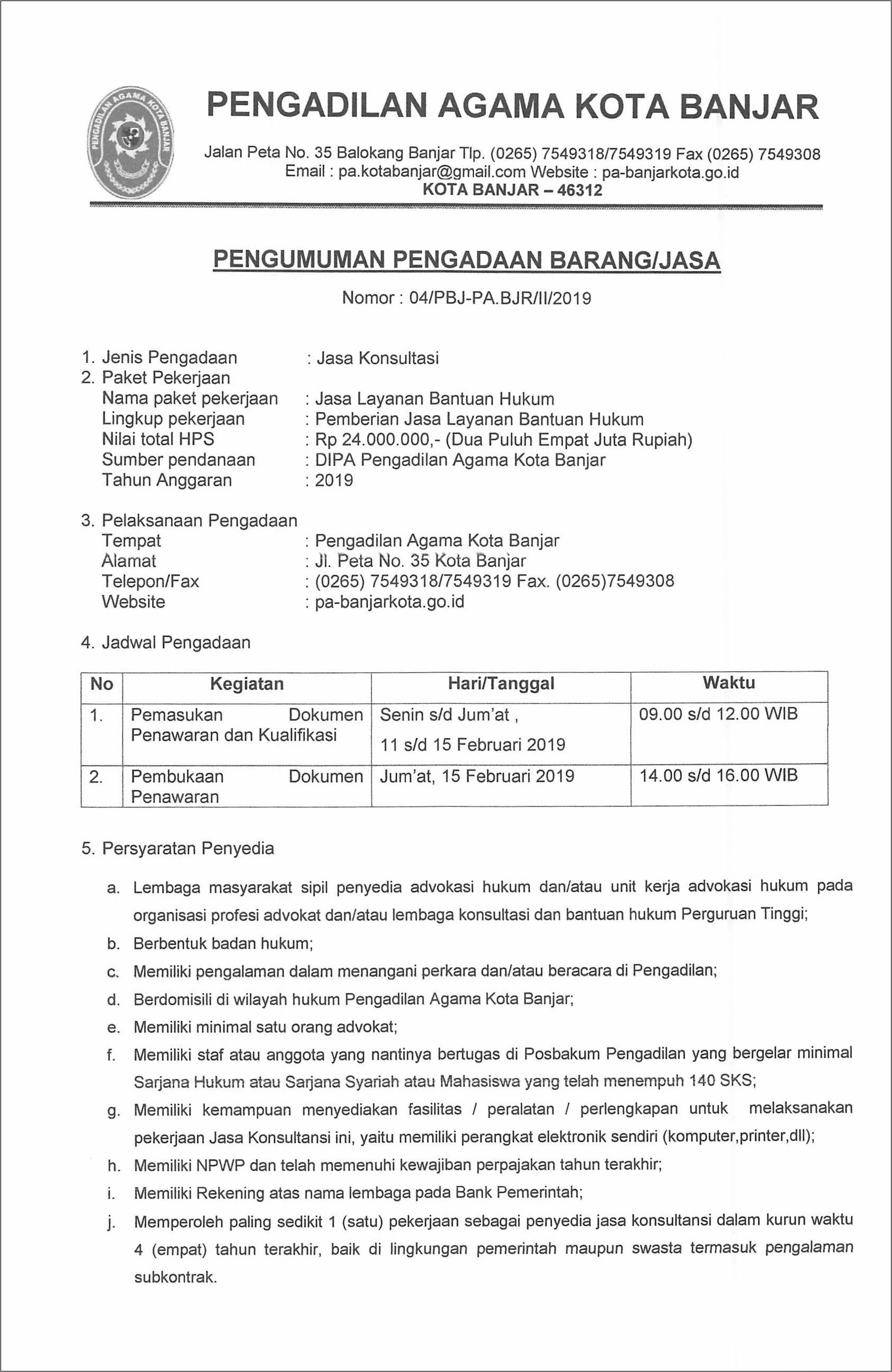 Contoh Surat Perjanjian Kerja Jasa Konsultasi Penunjukan Langsung