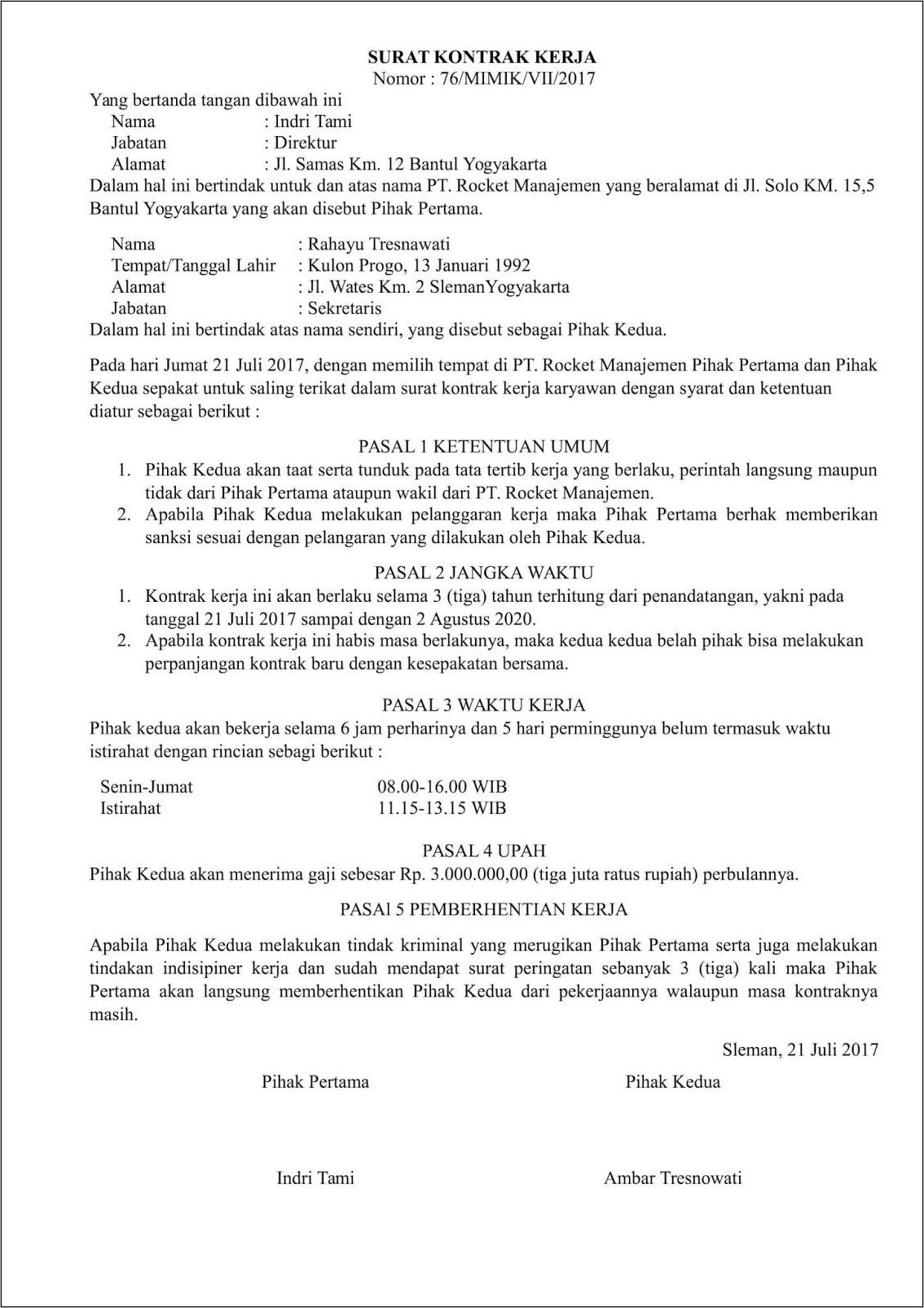 Contoh Surat Perjanjian Kerja Karyawan Toko