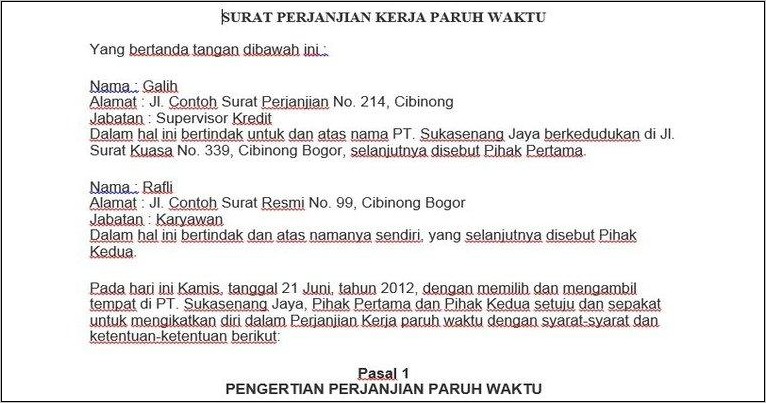 Contoh Surat Perjanjian Kerja Perusahaan
