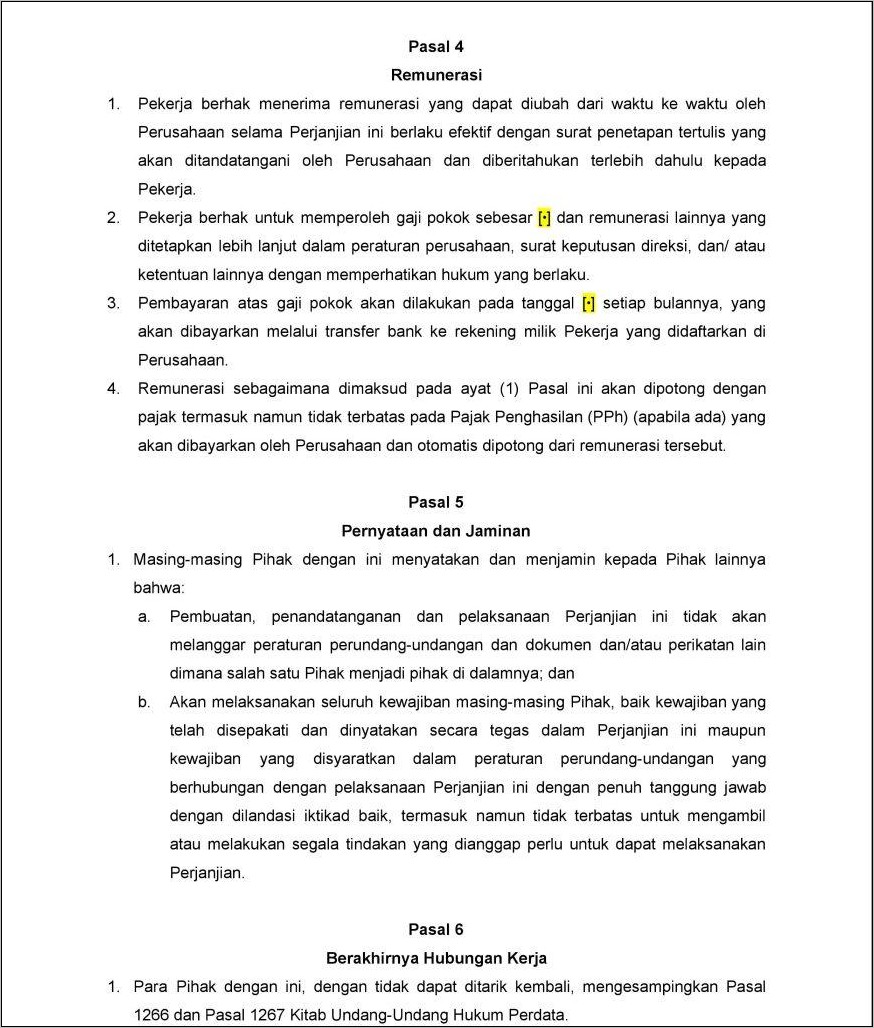 Contoh Surat Perjanjian Kerja Pkwt Pdf
